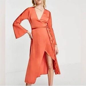 ASOS DESIGN All Dressed Up Wrap Dress In Ginger Size 6